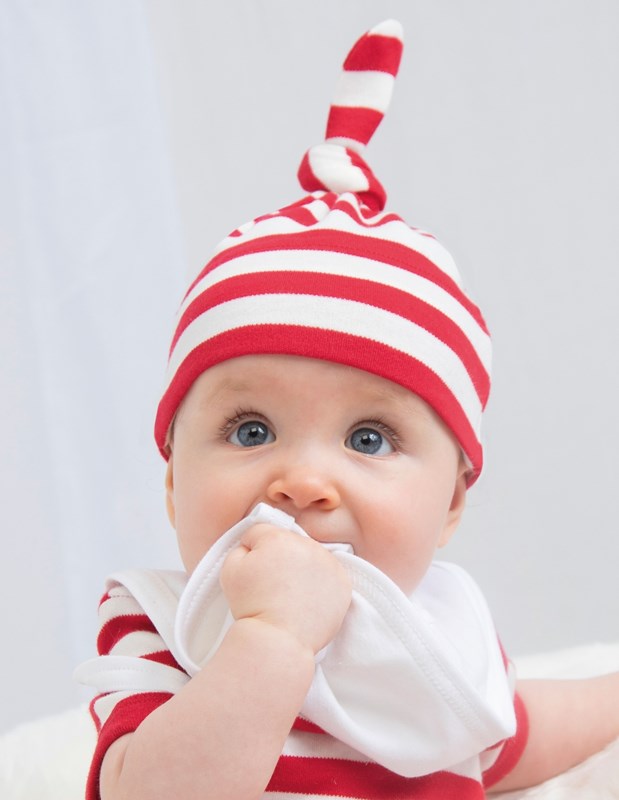 Babymütze mit Firmenlogo - gestreift Einknopfmütze